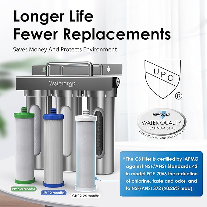Waterdrop TST-UF Replacement Water Filter, 1-Year Replacement Pack, 4 Filters (2 x P1, 1 x U2, 1 x C3), Replacement for Waterdrop TST-UF & TST-B 3-Stage Under Sink Water Filtration System
