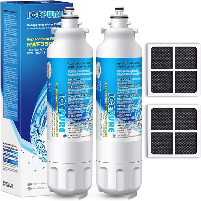 ICEPURE ADQ73613401 Refrigerator Water Filter, Replacement for LG LT800P/PC, ADQ736134, ADQ73613402, LSXS26326S, LSXS26366S,LMXS30776S,LSXS26366D,LMXC23746S,46-9490 Filter and LT120F Air Filter,2Combo