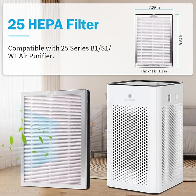 MA-25 Replacement Filter Compatible with MA-25 Air Purifier S1/W1/B1, 3-in-1 Filtration System of MA25, H13 True HEPA and Activated Carbon Filter, 2 Pack