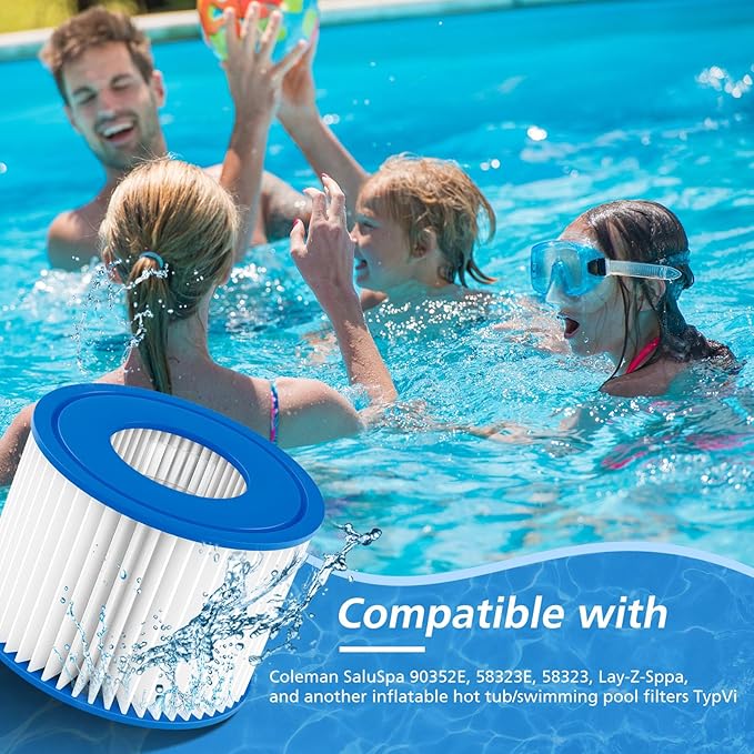 12 Pack Type VI Filter. Hot Tub and SPA Filter Replacement Cartridge. Compatible with Coleman SaluSpa 90353E, 58323E, 53323, Lay-Z-Spa