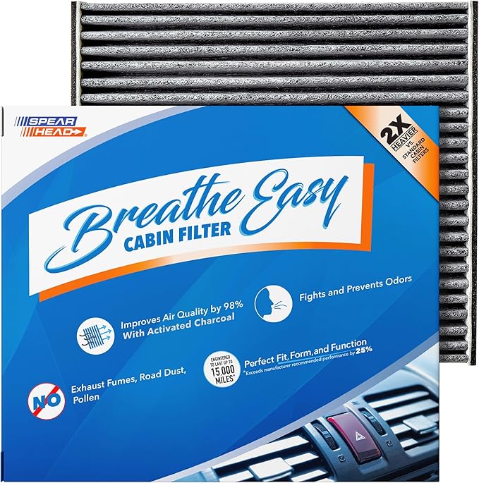 Spearhead Odor Defense Breathe Easy AC & Heater Cabin Filter | Fits Select 2005-2025 Toyota, Lexus, Jaguar, Land Rover, Pontiac, Scion, Subaru | Up to 25% Longer Lasting w/Activated Carbon (BE-285)