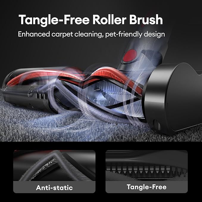Ultenic Cordless Vacuum Cleaner, 600W 55Kpa 60Mins Runtime, Stick Vacuum Cordless with 180°Bendable Wand, Anti-Tangle Brush, Vacuum Cleaners for Home/Pet Hair/Carpet/Floor (Red)