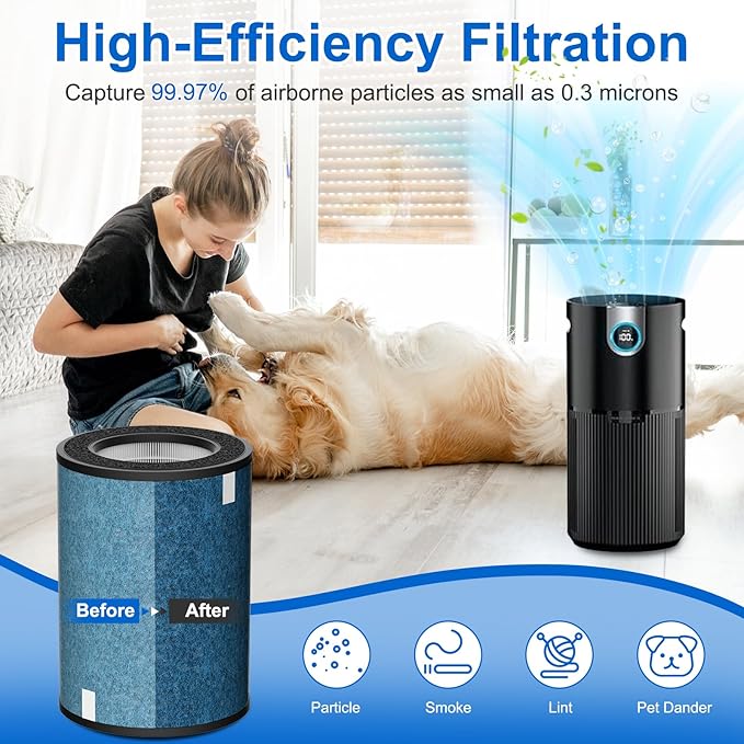 2 Pack HP302 HP301 Replacement Filter Compatible with Shark HP301 HP302 Air Purifier MAX, HP200 Series Air Puri-fier MAX, 3-in-1 Filter Cleans up to 99.97% Particles, Part# HE2FKBAS, HE2FKBASMB