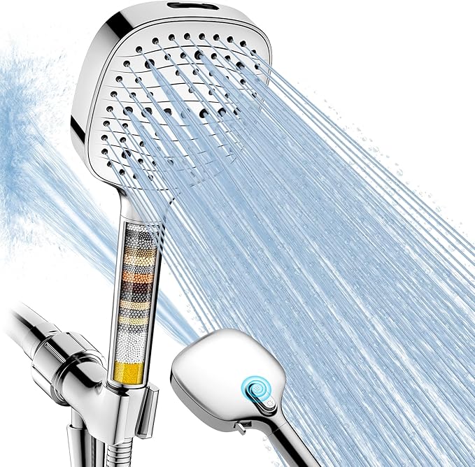Filtered Shower Head with Handheld, High Pressure 7 Mode, Anti-clog Nozzles, Built-in Power Wash to Clean Tub, Handheld Shower Head with Filters for Hard Water, Remove Chlorine - Reduce Dry Itchy Skin