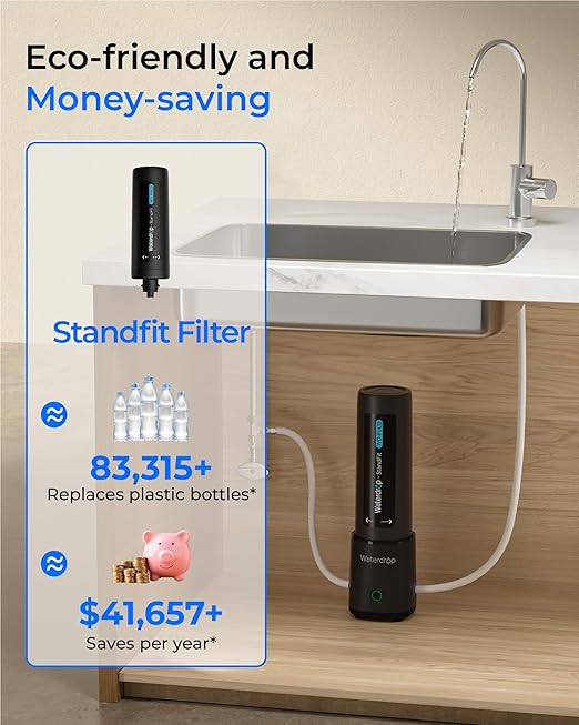 Waterdrop UL12B Under Sink Water Filter, Upgraded for 10UB, No-Drill Filter Housing (Faucet Drilling Required), with Brushed Nickel Faucet, Reduces Chlorine, Bad Taste & Odor, 1 Year (Filter: FUL12)