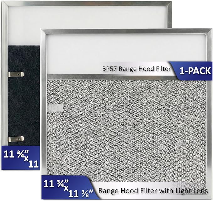 1-Pack BP57 Range Hood Filter with Light Lens 11 3/8 x 11 3/4 In Stove Vent Grease Filter for Br-oan Nut-one 43000 Series/BUEZ3/SL6200R Kitchen Exhaust Fan Carbon Filter Replacement