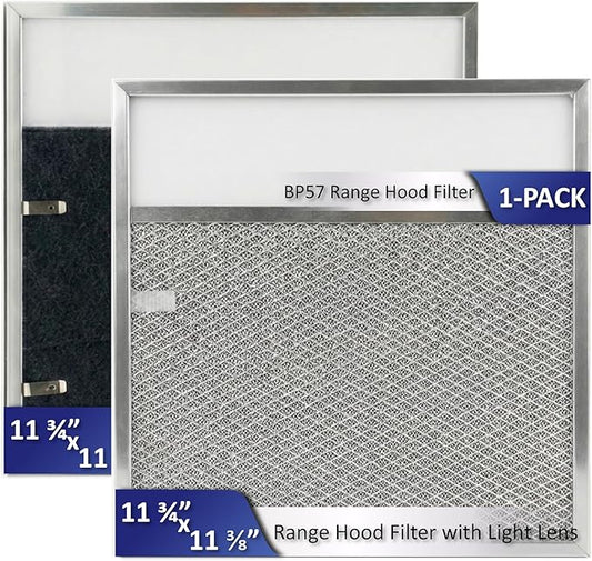 1-Pack BP57 Range Hood Filter with Light Lens 11 3/8 x 11 3/4 In Stove Vent Grease Filter for Br-oan Nut-one 43000 Series/BUEZ3/SL6200R Kitchen Exhaust Fan Carbon Filter Replacement