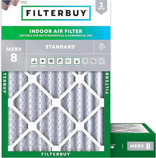 Filterbuy 18x20x4 Air Filter MERV 8 Essential Dust & Allergy Defense (2-Pack), Electrostatic Pleated HVAC AC Furnace Filters Replacement, Made in USA (Actual Size: 17.50 x 19.50 x 3.63)