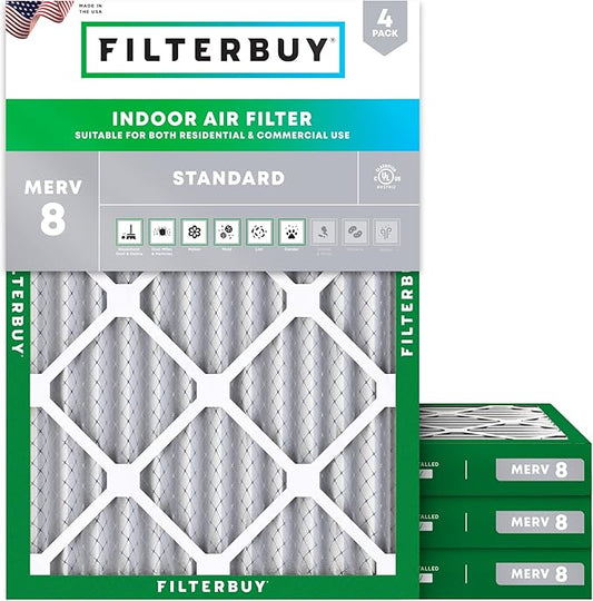 Filterbuy 24x28x2 Air Filter MERV 8 Essential Dust & Allergy Defense (4-Pack), Electrostatic Pleated HVAC AC Furnace Filters Replacement, Made in USA (Actual Size: 23.50 x 27.50 x 1.75)