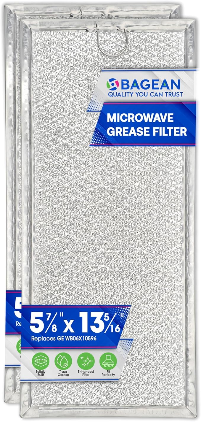 Microwave Filter Replacement 13.3" x 5.85" WB06X10596 GE Microwave Filter Fits Whirlpool Samsung Maytag - Aluminum Mesh Screen Grease Filters - Filters Air Entering Over the Range Oven Vent Fan (2-Pk)
