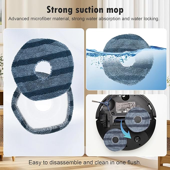 21 Pcs Accessories Kit Compatible with eufy Vacuum Omni C20, Replacement Parts include 1 Main Brush, 4 Side Brushes, 6 Dust Bags, 4 Mop Pads, 4 Washable Filters, 1 Cleaning Tool and1 Screwdriver