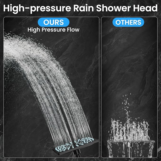Veken High Pressure 8" Rain Shower Head with Handheld, Square Rainfall Shower Heads with 5-Mode Handheld Spray Combo, Detachable Hand Held Showerhead, Bathroom Decor，Dual Matte Black Regaderas Para