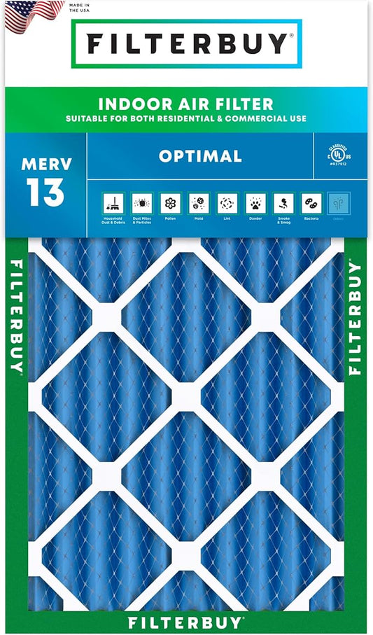 Filterbuy 16x24x4 Air Filter MERV 13 Optimal Smoke & Allergy Defense (1-Pack), Electrostatic Pleated HVAC AC Furnace Filters Replacement, Made in USA (Actual Size: 15.38 x 23.38 x 3.63)