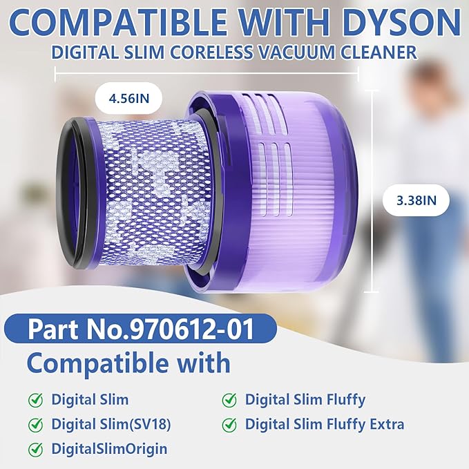 Keluke 3 Packs V9 Filter Replacement Compatible with Dyson V9(SV57)、Digital Slim(SV57、SV18) Cordless Vacuum, Part No.970612-01 Compatible with Dyson Digital Slim Filter