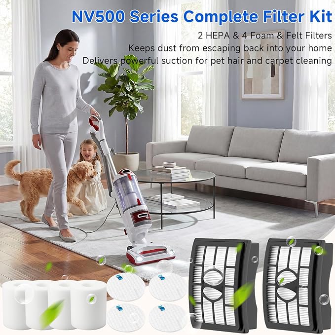 Vacuum Filters Replacement for Shark Rotator Professional Lift-Away NV500 NV501 NV502 NV503 NV505 NV510 NV520 NV552 ZU780 ZU782 ZU785 UV560, 2 Post Filters +4 Foam&Felt Filters, Part # XFF500 & XHF500