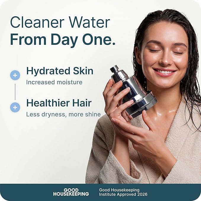 MyHalos® Filtered Shower Head for Hard Water Filter - High Pressure, Removes Chlorine - Shower Head Filter for Hard Water Softener Showerhead, Easy Install, For Hair & Skin, Filtering (Black)