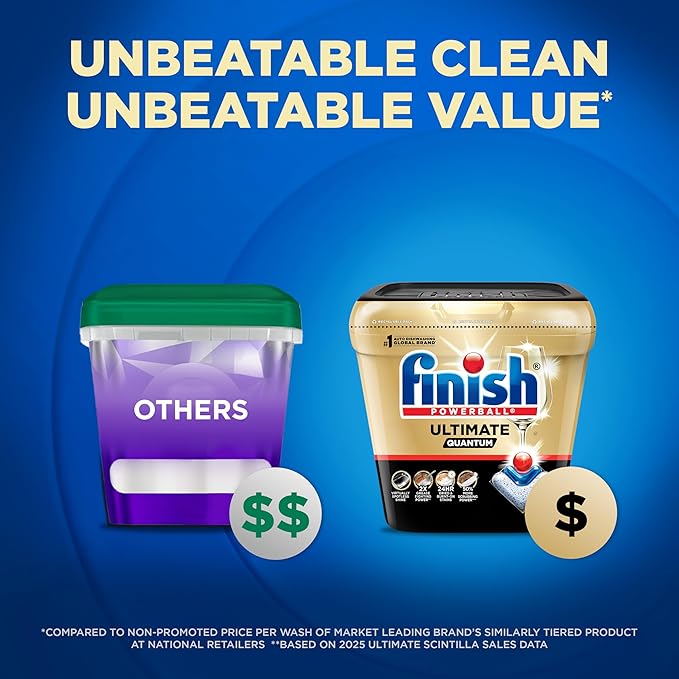 Finish Ultimate Quantum Dishwasher Pods, New & Improved Formula, Dishwasher Detergent Dish Soap, Removes Burnt-On & Dried-On Stain, Degreasing & Scrubbing Power, Fresh Scent, 70 Count