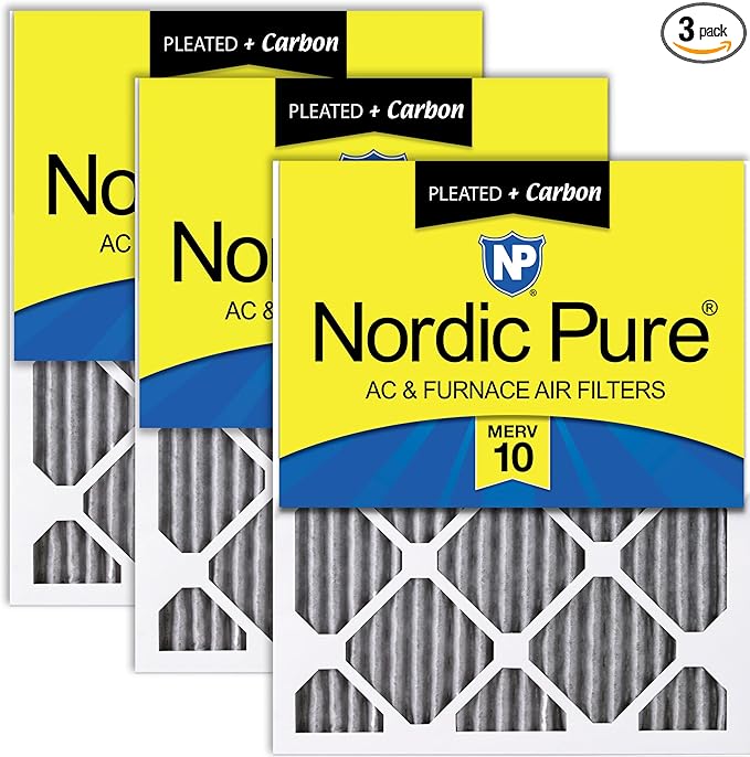 Nordic Pure 18x24x1 (Actual Size: 17 1/2 x 23 1/2 x 3/4) Furnace Air Filters MERV 10 Pleated Plus Carbon 3 Pack