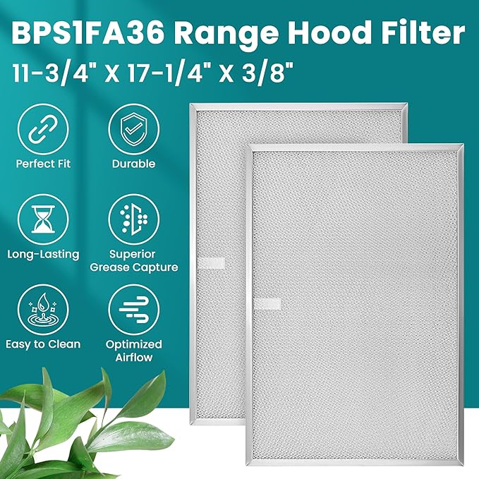 BPS1FA36 Aluminum Range Hood Filter 11-3/4" X 17-1/4" X 3/8" Compatible With B-roan Range Hood Filter 36" WS1 & QS1 & WS2 Series and Sears 5260-36" Series by AMI PARTS (2 Packs)