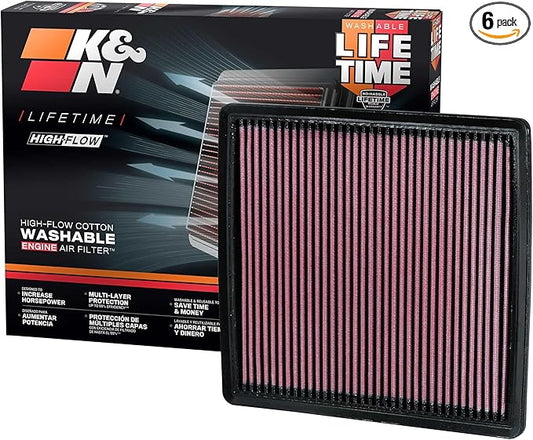 K&N High-Flow Original Lifetime Engine Air Filter:Increase Performance,Premium,Washable:Compatible with 2007-24 FORD/LINCOLN:Expedition,F150,F250,F350,F450, F550, F560, Navigator, 33-2385,Pack of 6