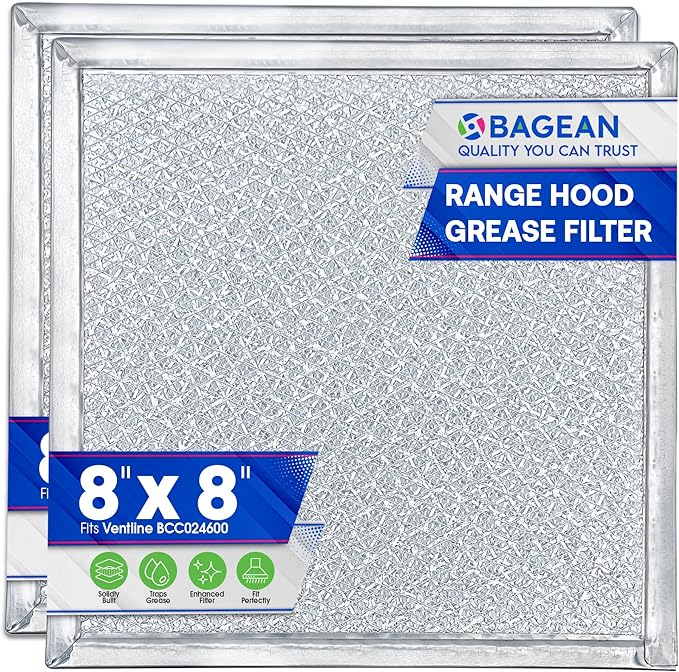 Bagean Stove Vent Filter 8x8 inch BCC024600 Compatible with Ventline Range Hood Filter Replacement for Kitchen Exhaust Fan - Aluminum Screen Blocks Grease & Filters Over Oven Air (2-Pack)