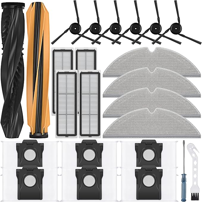 24 Pack D20 Pro Plus Accessories Kit,Only Compatible with Dreame D20 Pro Plus Robot Vacuum,2 Main Brush,4 Mop Pads,4 HEPA Filter,6 Side Brush,6 Dust Bags【Not for D20 Plus】