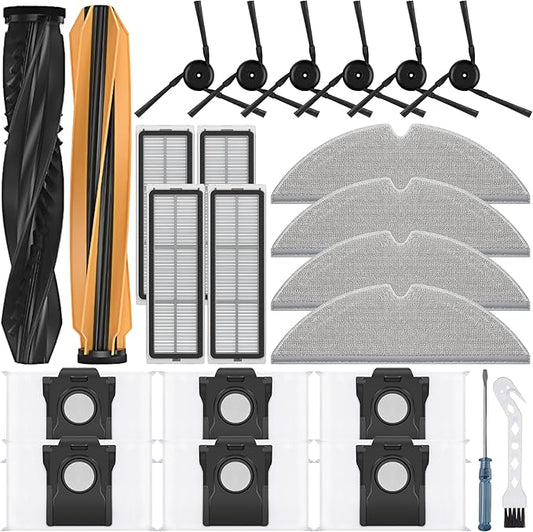 24 Pack D20 Pro Plus Accessories Kit,Only Compatible with Dreame D20 Pro Plus Robot Vacuum,2 Main Brush,4 Mop Pads,4 HEPA Filter,6 Side Brush,6 Dust Bags【Not for D20 Plus】
