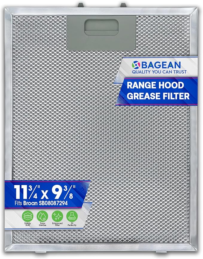 Bagean Stove Hood Vent Filter 11.75” x 9.40” SB08087294 Compatible with Broan Range Hood Filter Replacement - Aluminum Screen for Kitchen Overhead Fan - Blocks Grease & Filters over Oven Air (1-Pack)