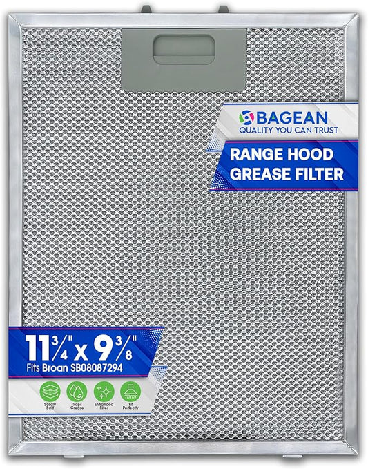 Bagean Stove Hood Vent Filter 11.75” x 9.40” SB08087294 Compatible with Broan Range Hood Filter Replacement - Aluminum Screen for Kitchen Overhead Fan - Blocks Grease & Filters over Oven Air (1-Pack)