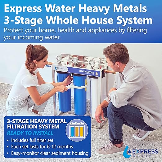 Express Water Whole House Water Filter System | HEAVY METAL | 3 Stage Water Purifier Whole Home, Heavy Metal Filter Produces Overachieving H2O, Targets Lead, Arsenic, Chromium, Reduces Chlorine