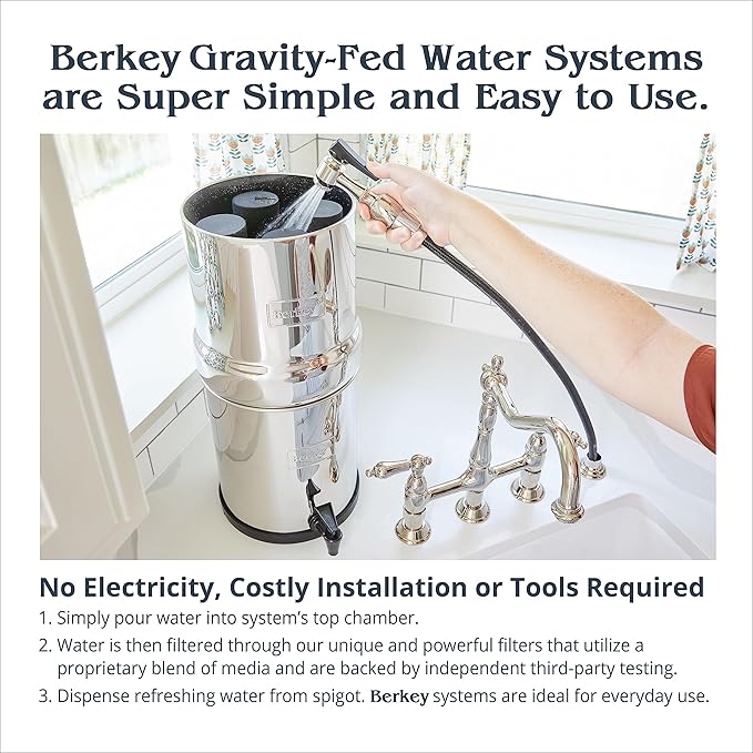 Big Berkey Gravity-Fed Stainless Steel Countertop Water Filter System 2.25 Gallon with 2 Authentic Black Berkey Elements BB9-2 Filters