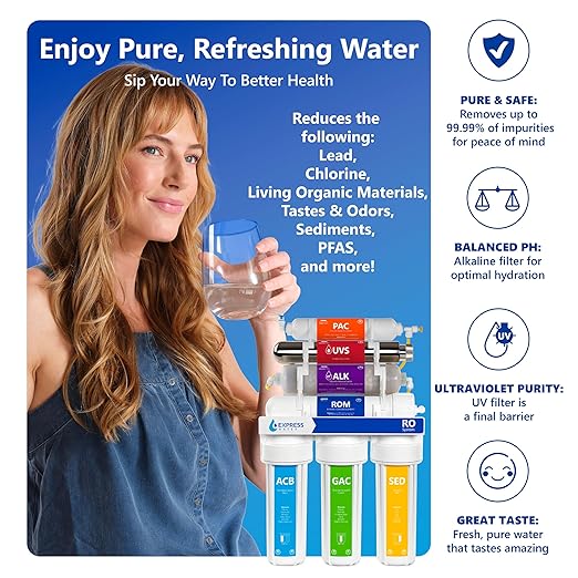 Express Water ROALKUV10D 11-Stage Alkaline Under Sink Reverse Osmosis Water Filter System, UV Filter, NSF Certified 372, Reduces 99% of Impurities, BPA Free, Deluxe Chrome Faucet
