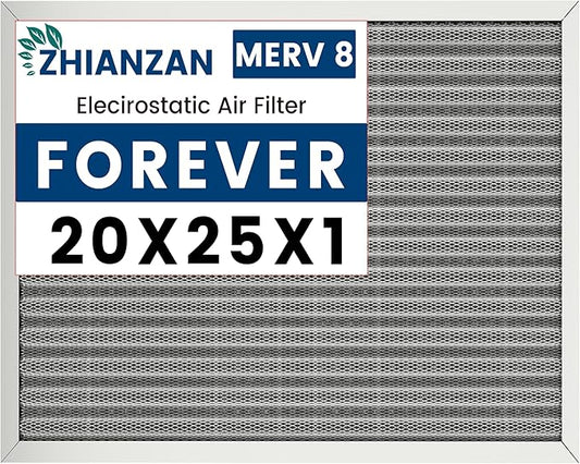 20x25x1 HVAC Furnace Air Filter, Lasts a Lifetime, Washable, the Last HVAC Filter You Will Ever Buy, Healthier Home or Office, Merv 8(Actual Size:19.5x24.5x0.82 Inch)