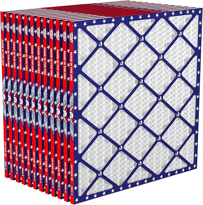 Freedom Filters 20x20x1 Air Filter (MERV 8) (12-Pack) Dust & Allergy Control AC Furnace Filters, MADE IN USA, HVAC, Pleated, Electrostatic (Actual Size: 19.5 x 19.5 x .75)