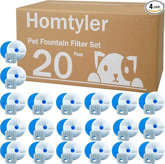 Stainless Steel Cat Water Fountain Filters 4 Pack Cat Fountain Filter Replacement, 3 Triple Filtration System, Activated Carbon Filters for 2.2L/73oz Automatic Pet Water Fountain Filter