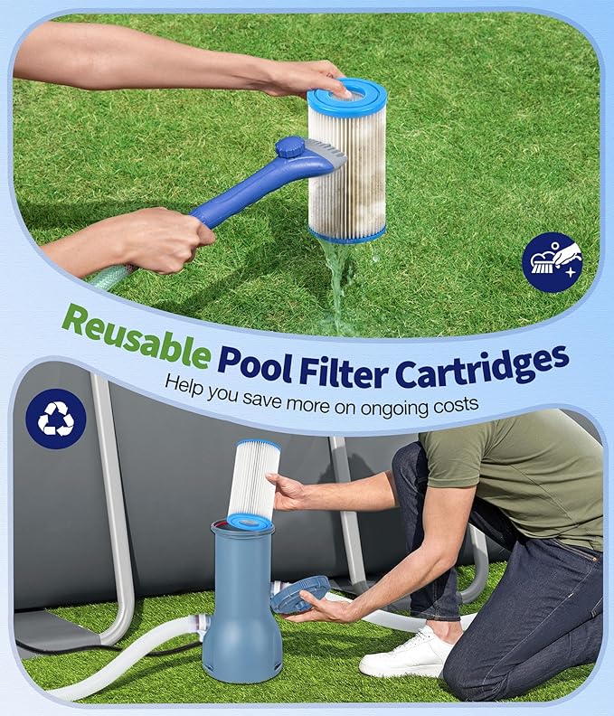 KimFilter Universal Type A/C Pool Filter Cartridge Replacement (4-Pack) – Compatible with 1000GPH Above-Ground Pool Pumps Using Type A or C Filter, Reusable Cartridge with Superior Filtration Delivery