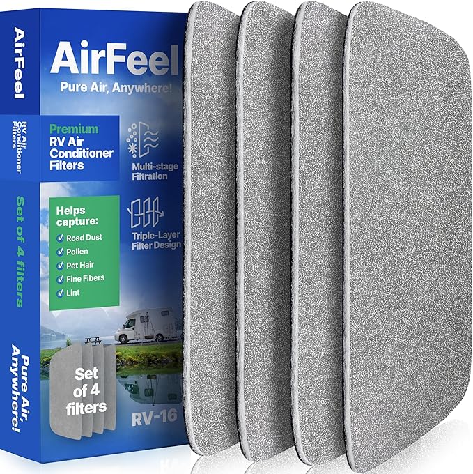 Premium RV AC Filter Replacement - Triple-Stage Air Filters for Coleman Mach RV Air Conditioner - 6"x16,5" AC Filters for Camper, Motorhome, Travel Trailer, RV Fifth Wheel Must Haves Parts - 4 Filters