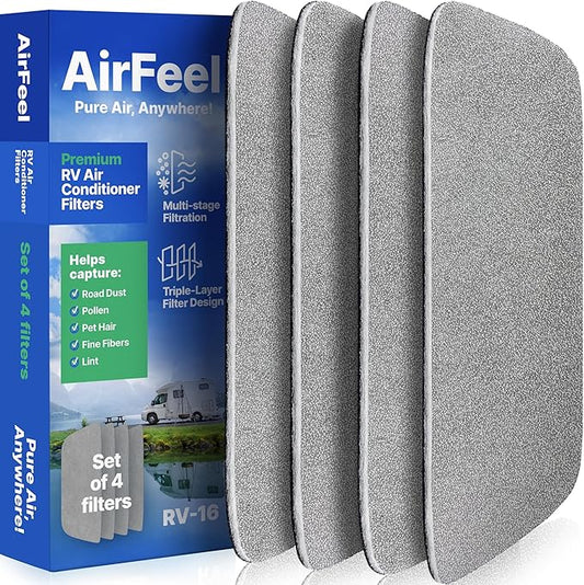 Premium RV AC Filter Replacement - Triple-Stage Air Filters for Coleman Mach RV Air Conditioner - 6"x16,5" AC Filters for Camper, Motorhome, Travel Trailer, RV Fifth Wheel Must Haves Parts - 4 Filters