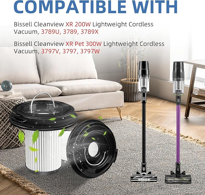 4 Pack Vacuum Filter for Bissell CleanView XR Pet 300W/CleanView XR 200W Cordless Vacuum Filter Replacement 3789 3789U 3789X 3797 3797V 3797W Replace 1638010 with 1 Little Brush by APPLIANCEMATES