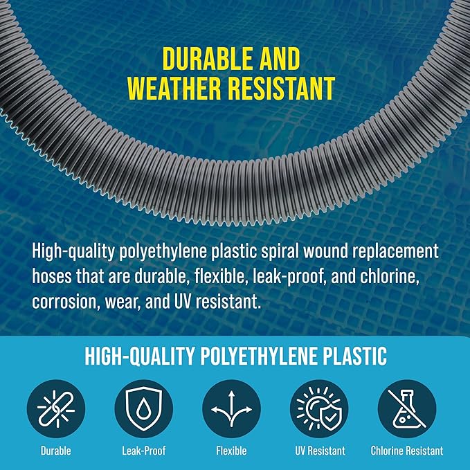 U.S. Pool Supply 1.5" Heavy-Duty Above Ground Pool Hose Replacement Kit - 2 Silver 3 Foot Hoses, 2 Connection Adapters, 4 Clamps - Compatible with Intex Filter Pumps