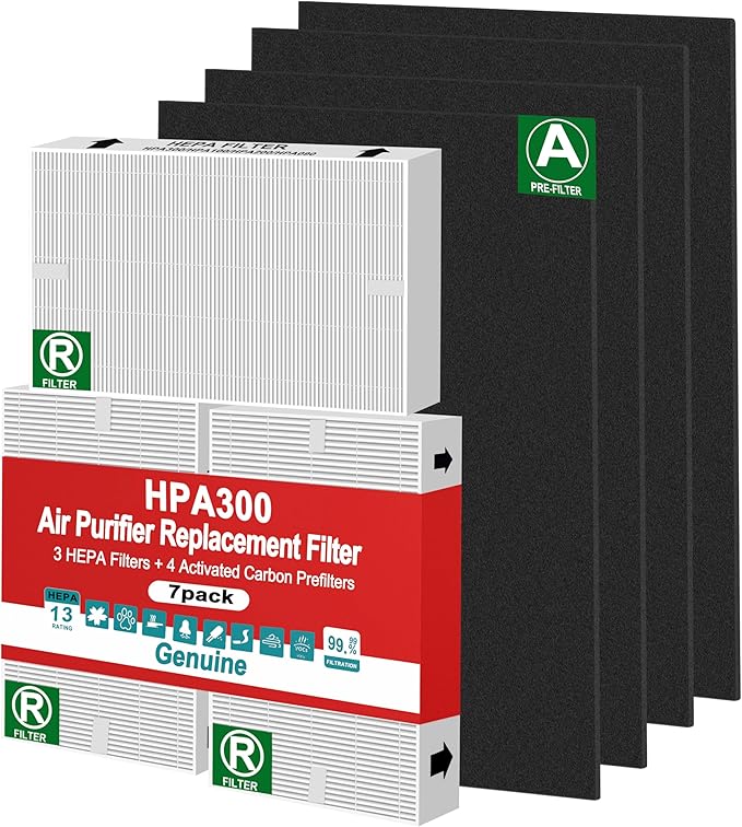 HPA300 HEPA Filter Replacement Compatible with Honeywell Air Purifier HPA 100/200/300 Series, True HEPA R Filter 3-Pack + 4 Carbon Pre-Filters, Replaces HRF-R3 R2 R1