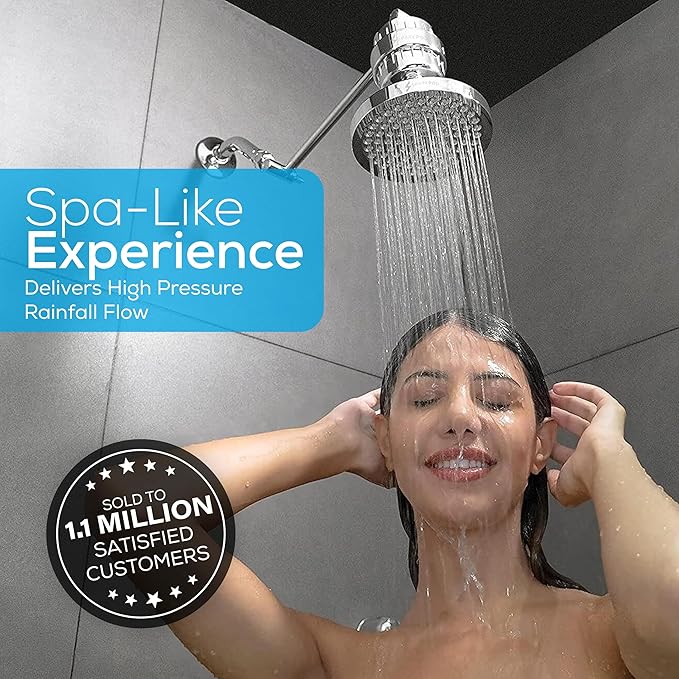 SparkPod Shower Head - High Pressure Rain - Premium Quality Luxury Design - Easy Clean Adjustable Replacement for Your Bathroom Shower Heads (Polished Chrome Finish, 6 Inch Round)