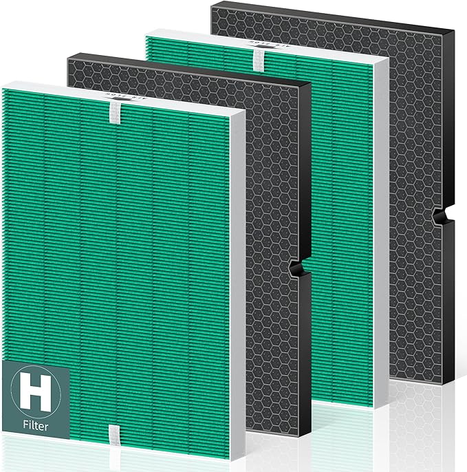 116130 Toxin Absorber Replacement Filter H for Winix 5500-2 AM80 Plasmawave Air Purifier, True High Efficiency and Activated Carbon Filter Combo Pack, 2 Set, Green, For Home Office Livingroom Bedroom