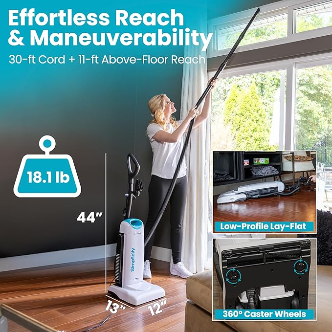 Premium Allergy Upright Vacuum Cleaner – Multi-Surface Bagged Vacuum Cleaner for Home with Charcoal HEPA Filter Media, Powerful Pet Hair Pickup, Brushroll Activation Switch, S26