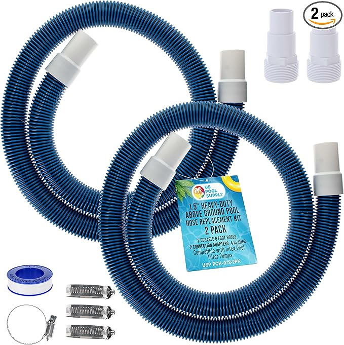 U.S. Pool Supply 1.5" Heavy-Duty Above Ground Pool Hose Replacement Kit - 2 Durable 6 Foot Hoses, 2 Connection Adapters, 4 Clamps - Compatible with Intex Pool Filter Pumps