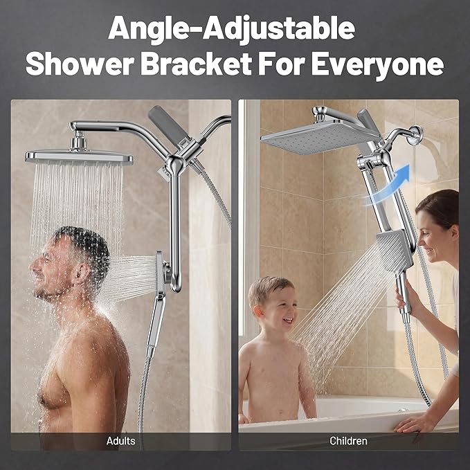 Dual Filtered Rainfall Handheld Shower Head Spray Combo, DAKINGS 7-Mode Shower Head With Handheld Spray Combination, Upgraded 11-Inch High Flow Rain Handheld Spray Combo With Fixed Showerhead, Chrome