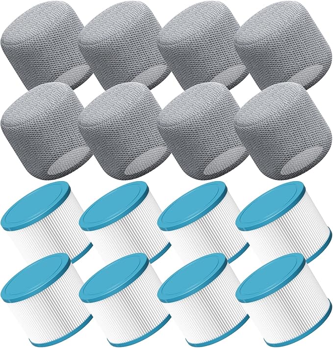 Hot Tub Filter Compatible with All RELX Hot Tub, Pool Filters, Spa Filter Replacement, Filter Cartridges for Inflatable Hot Tubs Filtration, 8 Filter + 8 Filter Covers