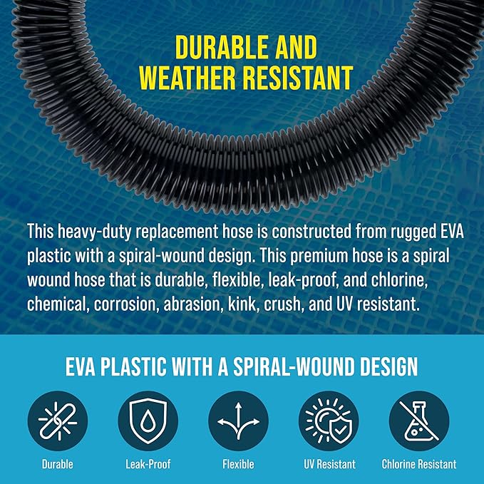 U.S. Pool Supply 12 Foot Heavy-Duty Above Ground Pool Hose, 1.5" - Black Replacement Filter Connecting Hose, Flexible Spiral Wound EVA - Compatible with Intex for Pool Filter Pumps -Skimmer Pump