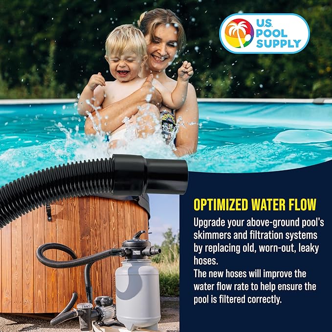 U.S. Pool Supply 12 Foot Heavy-Duty Above Ground Pool Hose, 1.5" - Black Replacement Filter Connecting Hose, Flexible Spiral Wound EVA - Compatible with Intex for Pool Filter Pumps -Skimmer Pump