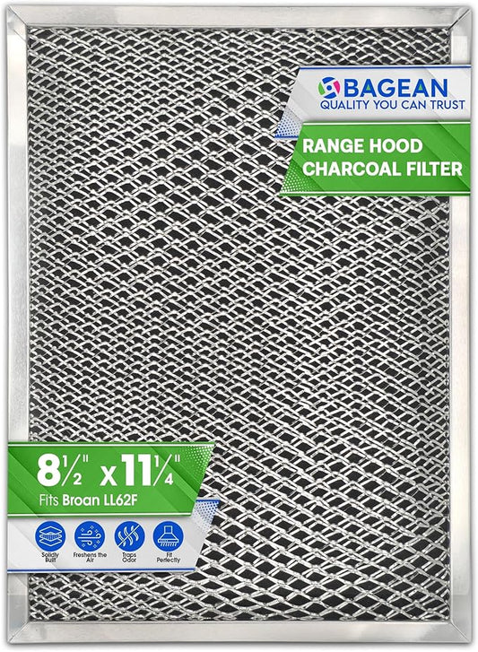 Bagean Stove Hood Vent Filter 8.50" x 11.25" LL62F Charcoal Grease Combo - Fits Ductless Broan Range Hood Filter Replacement - Metal Screen Filters Grease and Carbon Freshen Kitchen Stove Air (1-Pk)